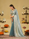 Sky Blue Designer Fendy Satin Saree with Heavy Embroidered Blouse & Sequin Border | Festive & Wedding Saree