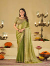 Pista Green Designer Fendy Satin Saree with Heavy Embroidered Blouse & Sequin Border | Premium Festive Wedding Saree