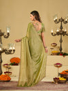 Pista Green Designer Fendy Satin Saree with Heavy Embroidered Blouse & Sequin Border | Premium Festive Wedding Saree