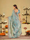 Sky Blue Designer Fendy Satin Saree with Floral Embroidered Border & Thread Work | Premium Festive Party Wear Saree