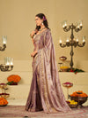 Lavender Designer Fendy Satin Saree with Floral Embroidered Border & Thread Work | Premium Festive Party Wear Saree