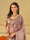 Lavender Designer Fendy Satin Saree with Floral Embroidered Border & Thread Work | Premium Festive Party Wear Saree