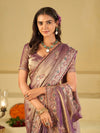 Lavender Designer Fendy Satin Saree with Floral Embroidered Border & Thread Work | Premium Festive Party Wear Saree