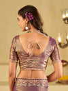 Lavender Designer Fendy Satin Saree with Floral Embroidered Border & Thread Work | Premium Festive Party Wear Saree