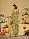 Olive Green Designer Fendy Satin Saree with Floral Embroidered Border & Thread Work | Premium Festive Party Wear Saree