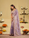 Lavender Premium Fendy Satin Saree with Floral Embroidered Border & Designer Thread Work | Festive Party Wear Saree