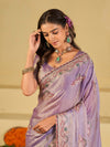 Lavender Premium Fendy Satin Saree with Floral Embroidered Border & Designer Thread Work | Festive Party Wear Saree