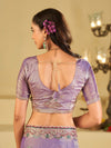 Lavender Premium Fendy Satin Saree with Floral Embroidered Border & Designer Thread Work | Festive Party Wear Saree