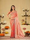 Coral Peach Designer Fendy Satin Saree with Floral Embroidered Border & Thread Work | Premium Festive Party Wear Saree