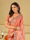 Coral Peach Designer Fendy Satin Saree with Floral Embroidered Border & Thread Work | Premium Festive Party Wear Saree