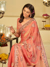 Coral Peach Designer Fendy Satin Saree with Floral Embroidered Border & Thread Work | Premium Festive Party Wear Saree