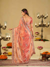 Coral Peach Designer Fendy Satin Saree with Floral Embroidered Border & Thread Work | Premium Festive Party Wear Saree