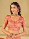 Peach Designer Fendy Satin Saree with Floral Embroidered Border & Thread Work | Premium Festive Party Wear Saree