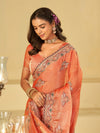 Peach Designer Fendy Satin Saree with Floral Embroidered Border & Thread Work | Premium Festive Party Wear Saree