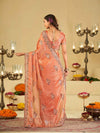 Peach Designer Fendy Satin Saree with Floral Embroidered Border & Thread Work | Premium Festive Party Wear Saree