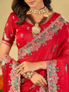 Rani Pink Designer Fendy Satin Saree with Peacock Embroidery & Heavy Embroidered Border | Premium Festive Wedding Wear Saree