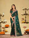 Emerald Green Designer Fendy Satin Saree with Peacock Embroidery & Heavy Embroidered Border | Premium Festive Party Wear Saree