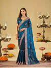 Royal Blue Designer Fendy Satin Saree with Peacock Embroidery & Heavy Embroidered Border | Premium Festive Wedding Wear Saree