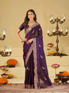 Royal Purple Designer Fendy Satin Saree with Peacock Embroidery & Heavy Embroidered Border | Premium Wedding Party Wear Saree