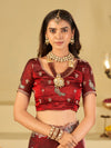 Wine Red Designer Fendy Satin Saree with Peacock Embroidery & Heavy Floral Embroidered Border | Premium Wedding Festive Wear Saree