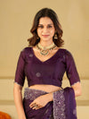 Royal Purple Fendy Satin Saree with White Floral Embroidery Border | Designer Party Wear Saree with Blouse