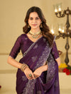 Royal Purple Fendy Satin Saree with White Floral Embroidery Border | Designer Party Wear Saree with Blouse