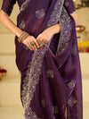 Royal Purple Fendy Satin Saree with White Floral Embroidery Border | Designer Party Wear Saree with Blouse
