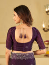 Royal Purple Fendy Satin Saree with White Floral Embroidery Border | Designer Party Wear Saree with Blouse