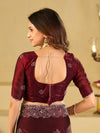 Wine Red Fendy Satin Saree with White Floral Embroidery Border | Designer Festive Wear Saree with Embroidered Blouse