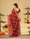 Wine Red Designer Fendy Satin Saree with Heavy Floral Embroidery Work | Premium Wedding & Festive Wear Embroidered Saree with Blouse