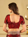 Wine Red Designer Fendy Satin Saree with Heavy Floral Embroidery Work | Premium Wedding & Festive Wear Embroidered Saree with Blouse