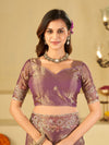 Lavender Purple Fendy Satin Saree with Floral Embroidery Border | Designer Party Wear Embroidered Saree with Blouse