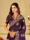 Royal Purple Designer Fendy Satin Saree with Heavy Floral Embroidery Work | Premium Wedding & Party Wear Embroidered Saree with Blouse