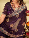 Royal Purple Designer Fendy Satin Saree with Heavy Floral Embroidery Work | Premium Wedding & Party Wear Embroidered Saree with Blouse