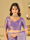 Lavender Fendy Satin Saree with White Floral Embroidery Border | Designer Party Wear Saree with Blouse
