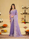 Lavender Fendy Satin Saree with White Floral Embroidery Border | Designer Party Wear Saree with Blouse