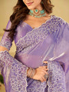 Lavender Fendy Satin Saree with White Floral Embroidery Border | Designer Party Wear Saree with Blouse
