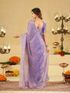 Lavender Fendy Satin Saree with White Floral Embroidery Border | Designer Party Wear Saree with Blouse