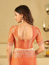 Peach Orange Fendy Satin Saree with White Floral Embroidery Border | Designer Festive Wear Saree with Blouse