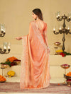 Peach Orange Fendy Satin Saree with White Floral Embroidery Border | Designer Festive Wear Saree with Blouse