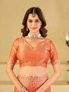 Peach Orange Fendy Satin Saree with White Floral Embroidery Border | Designer Festive Wear Saree with Blouse