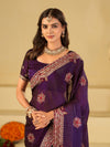 Royal Purple Designer Fendy Satin Saree with Floral Embroidery Work | Premium Wedding Party Wear Saree with Heavy Embroidered Border & Blouse