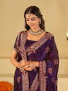 Royal Purple Designer Fendy Satin Saree with Floral Embroidery Work | Premium Wedding Party Wear Saree with Heavy Embroidered Border & Blouse