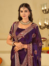 Royal Purple Designer Fendy Satin Saree with Floral Embroidery Work | Premium Wedding Party Wear Saree with Heavy Embroidered Border & Blouse