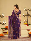 Royal Purple Designer Fendy Satin Saree with Floral Embroidery Work | Premium Wedding Party Wear Saree with Heavy Embroidered Border & Blouse