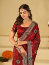 Ruby Red Designer Fendy Satin Saree with Floral Embroidery Work | Premium Wedding Party Wear Saree with Heavy Embroidered Border & Blouse