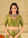 Pista Green Fendy Satin Saree with White Floral Embroidery Border | Designer Party Wear Saree with Blouse