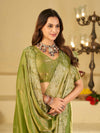 Pista Green Fendy Satin Saree with White Floral Embroidery Border | Designer Party Wear Saree with Blouse