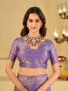 Lavender Purple Fendy Satin Saree with White Floral Embroidery Border | Designer Party Wear Saree with Blouse