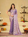 Lavender Purple Fendy Satin Saree with White Floral Embroidery Border | Designer Party Wear Saree with Blouse